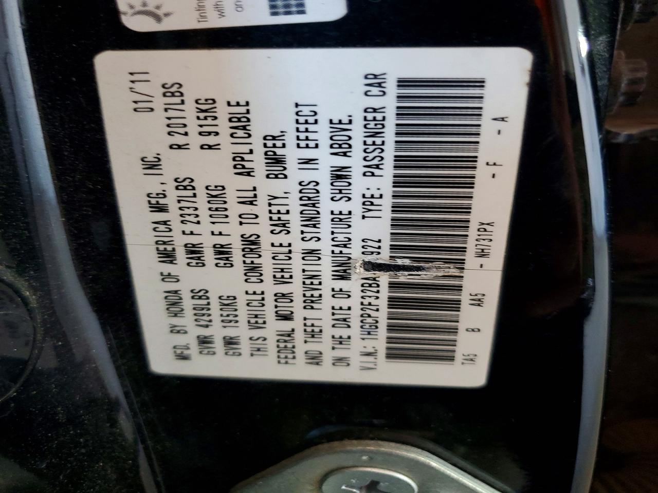 2011 Honda Accord Lx Черный vin: 1HGCP2F32BA083922