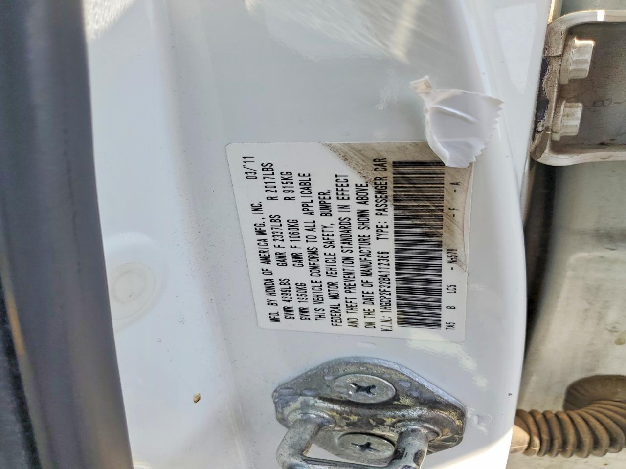 2011 Honda Accord Lx White vin: 1HGCP2F32BA112366