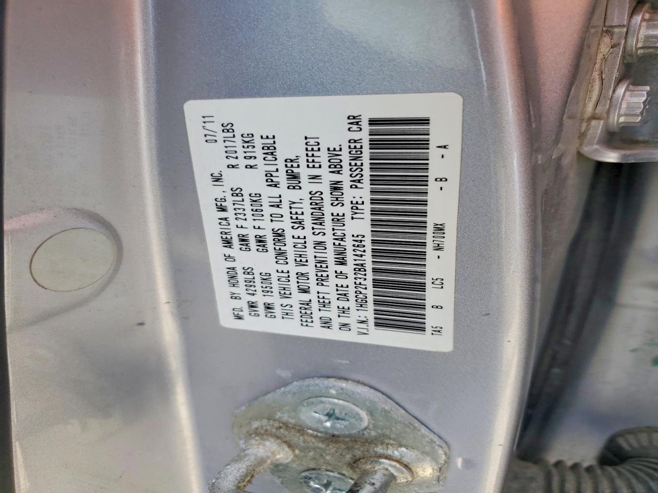 2011 Honda Accord Lx Silver vin: 1HGCP2F32BA142645