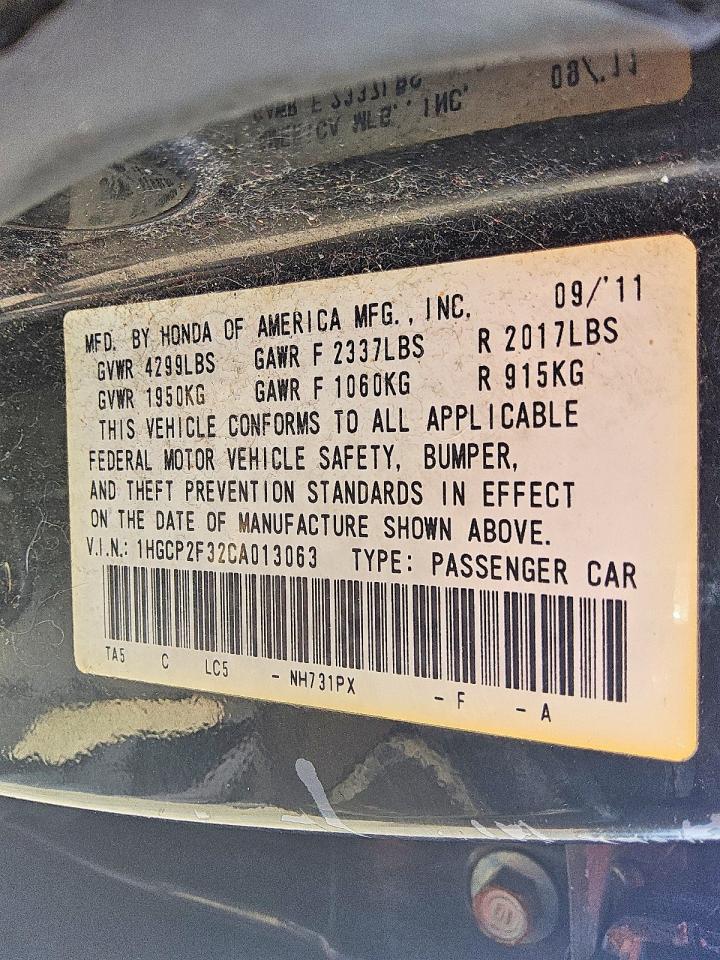 2012 Honda Accord Lx Black vin: 1HGCP2F32CA013063