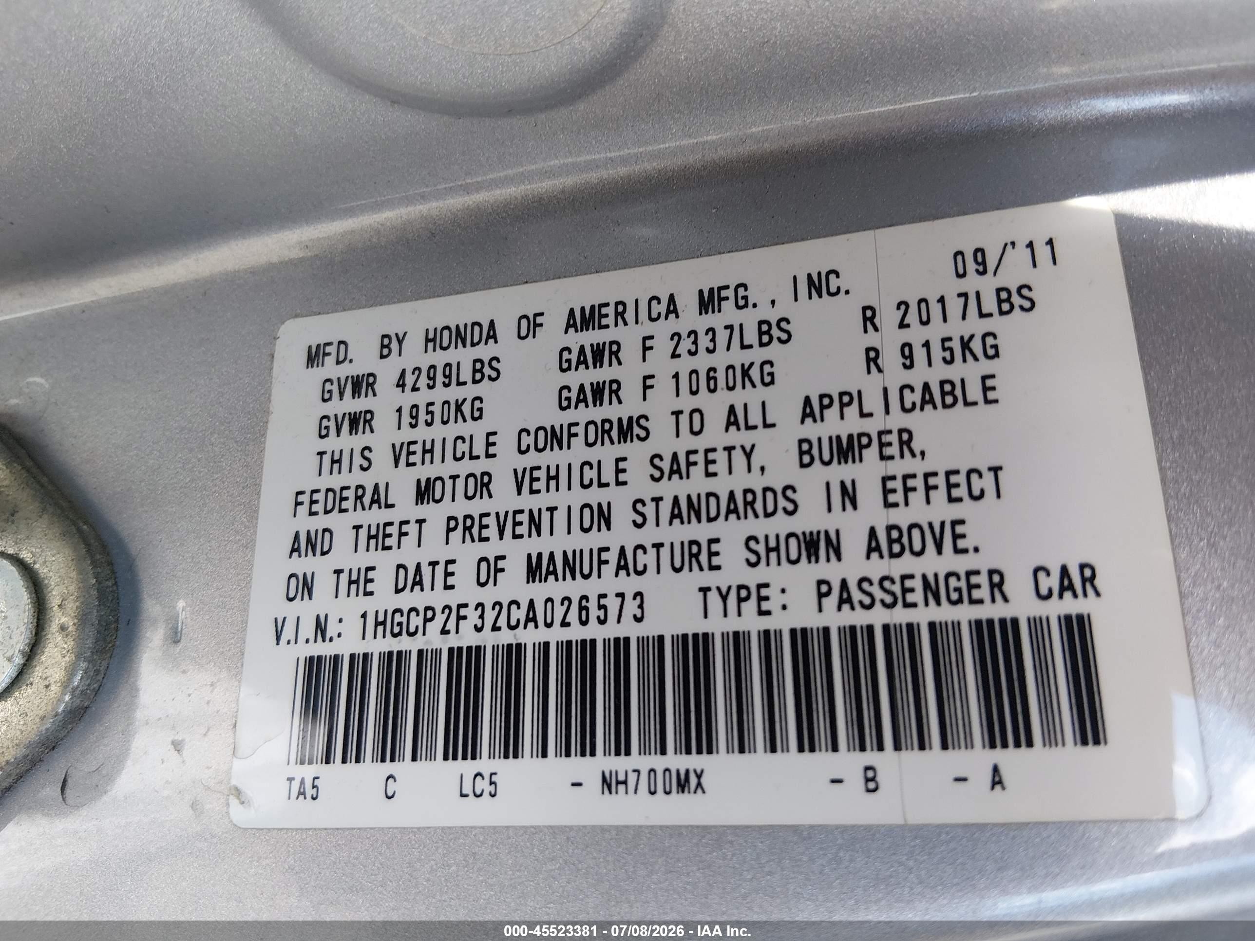 2012 Honda Accord 2.4 Lx Silver vin: 1HGCP2F32CA026573