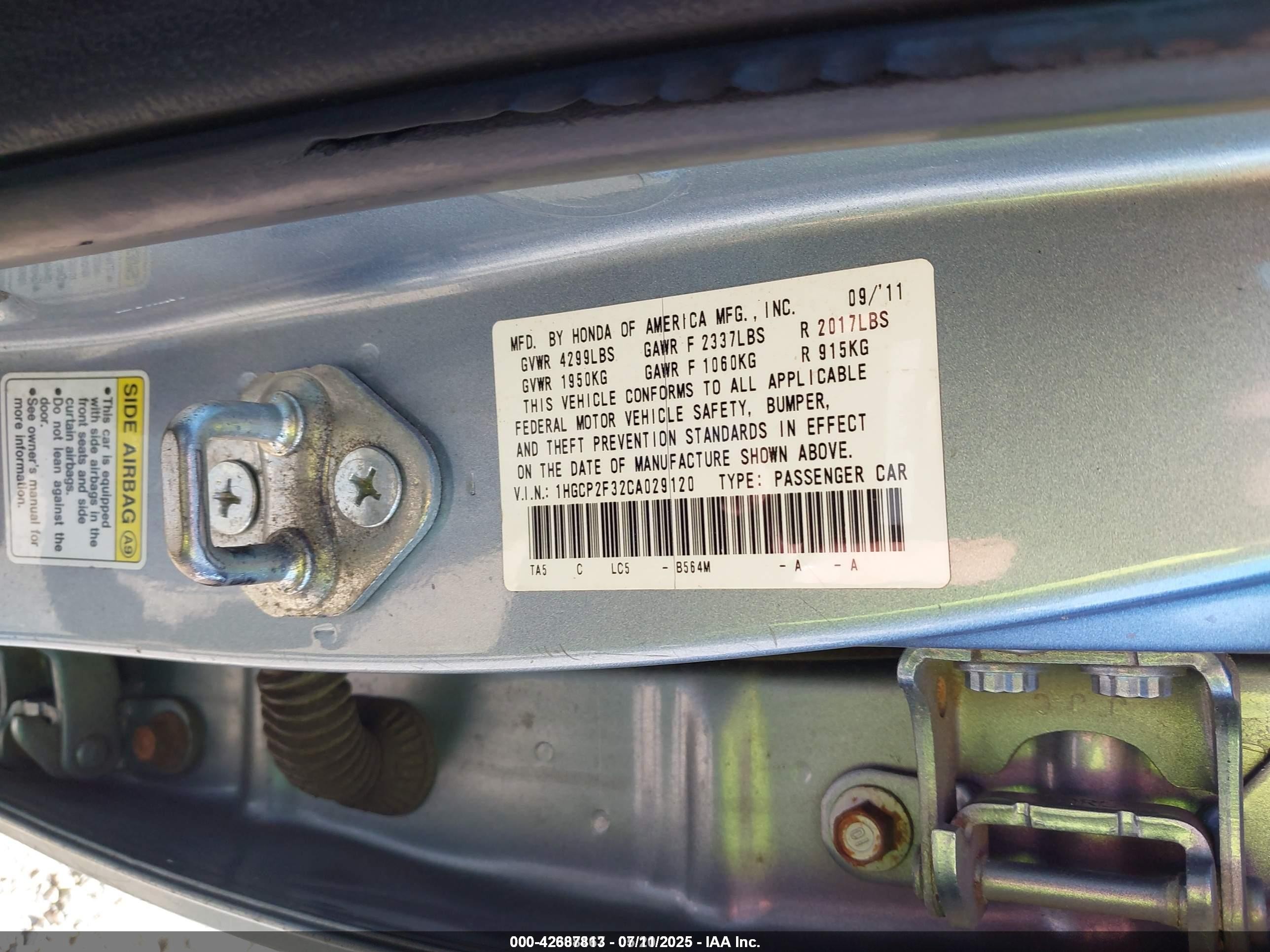 2012 Honda Accord 2.4 Lx Синий vin: 1HGCP2F32CA029120
