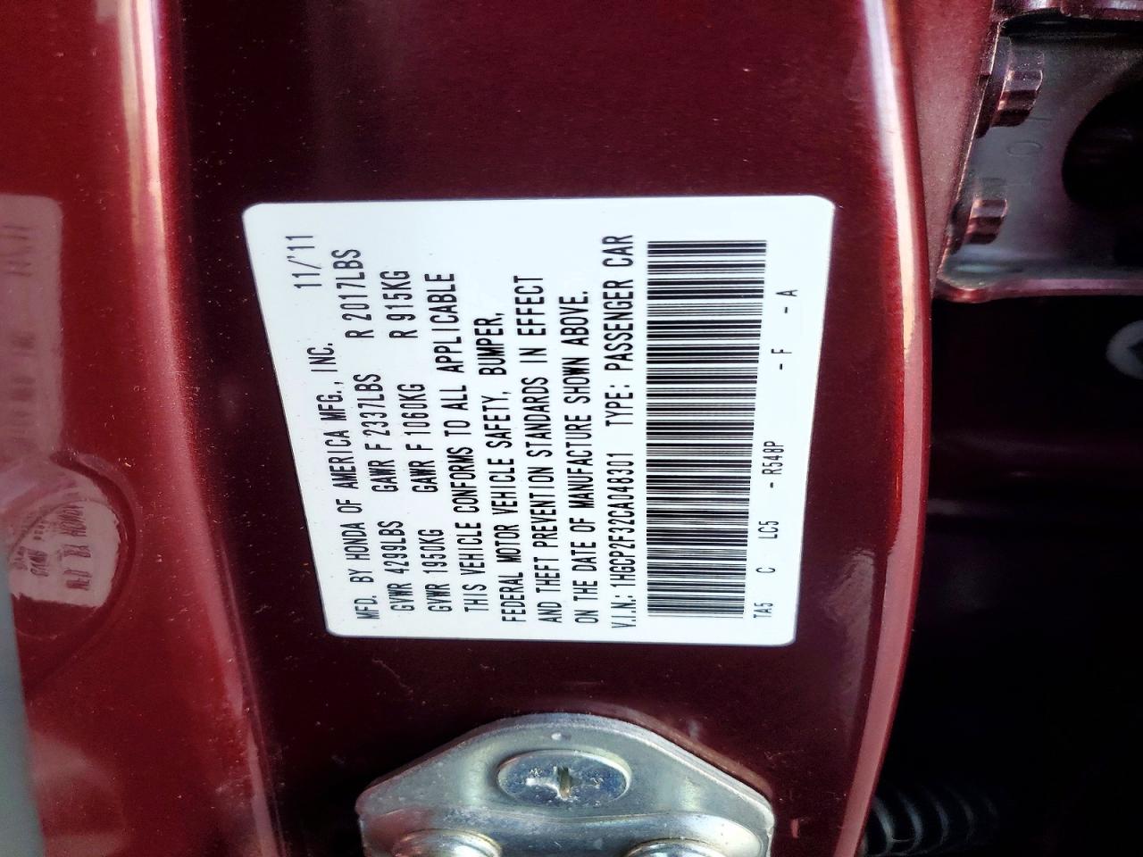 2012 Honda Accord Lx Maroon vin: 1HGCP2F32CA048301