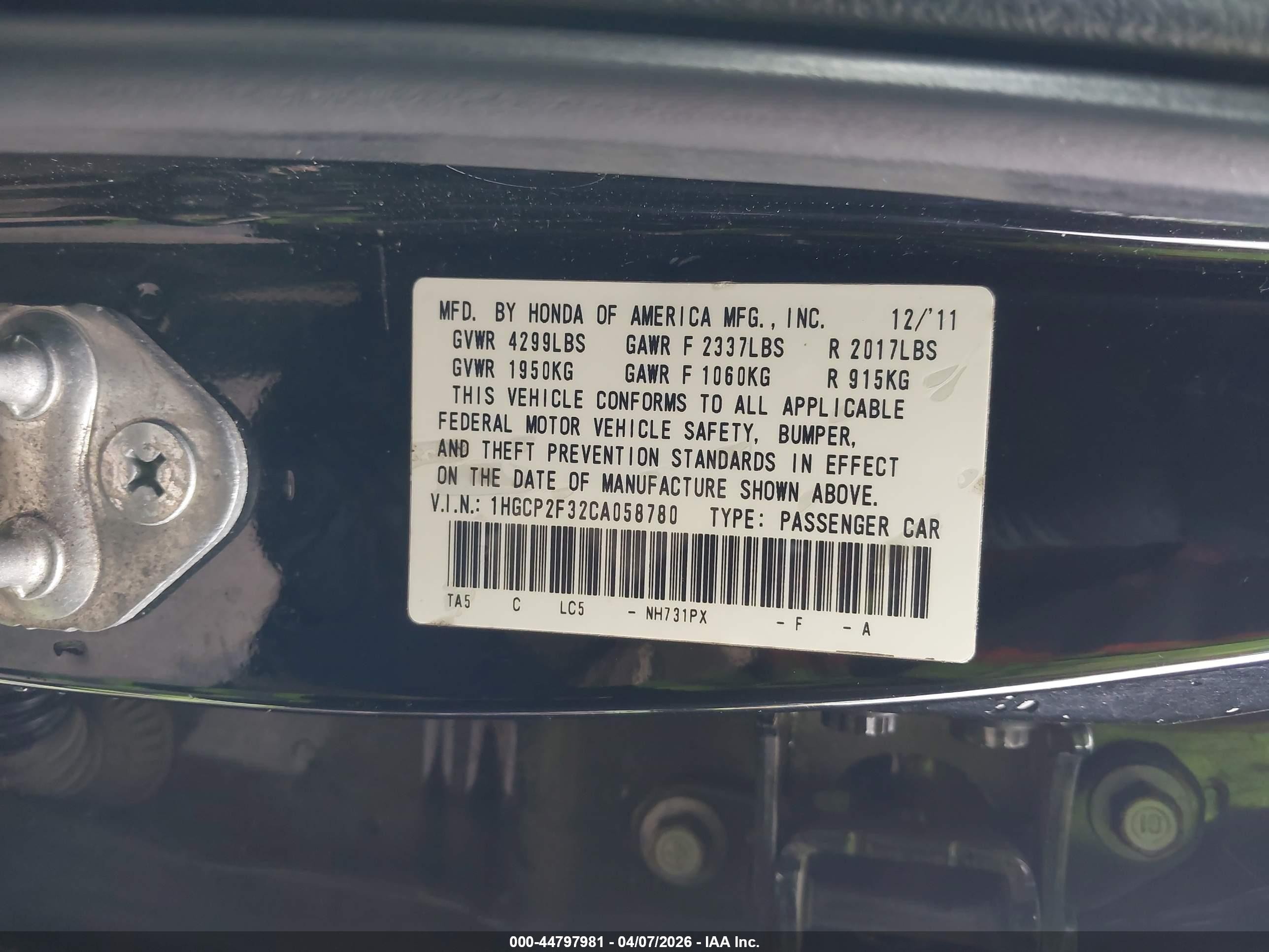 2012 Honda Accord 2.4 Lx Black vin: 1HGCP2F32CA058780