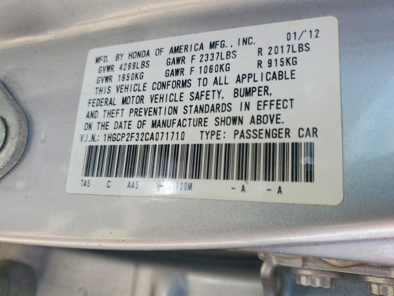 2012 Honda Accord Lx Silver vin: 1HGCP2F32CA071710
