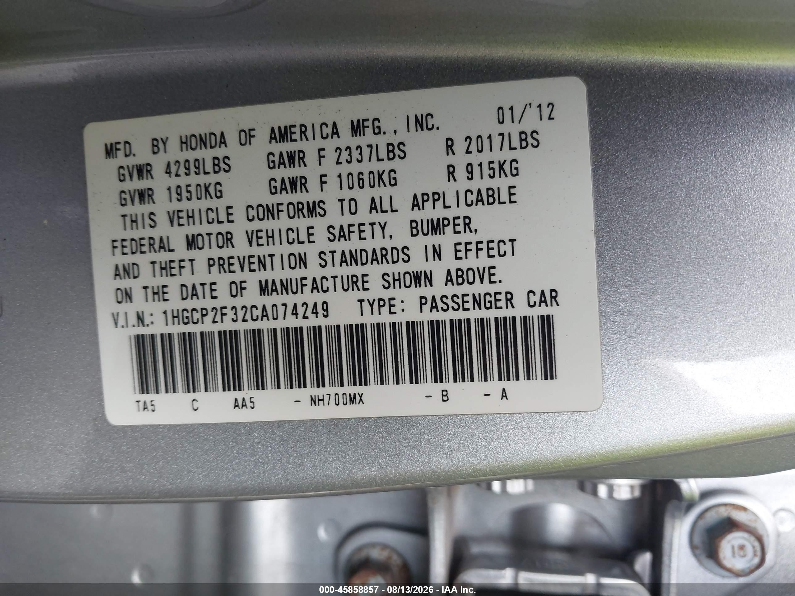 2012 Honda Accord Sdn Lx Silver vin: 1HGCP2F32CA074249