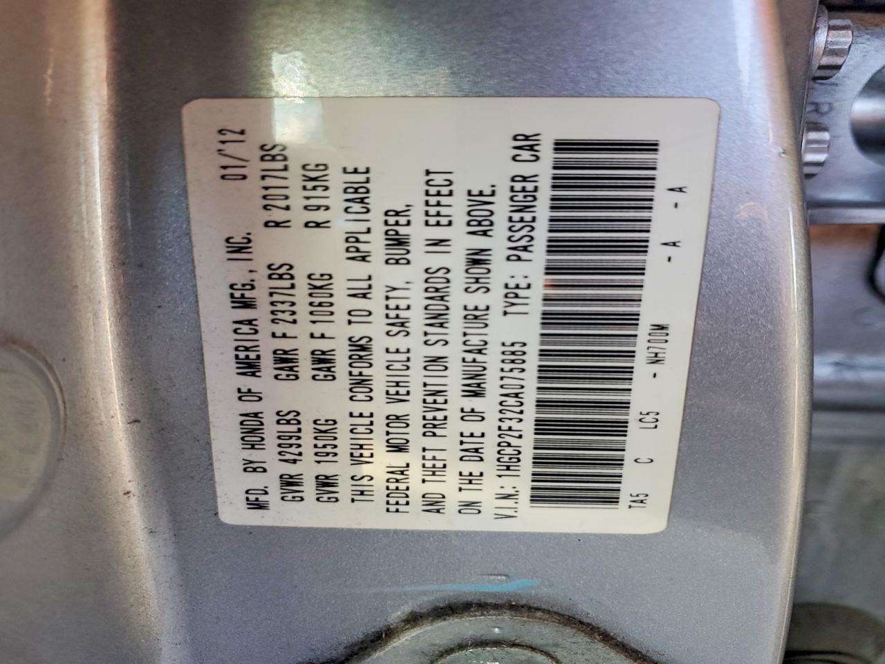 2012 Honda Accord Lx Silver vin: 1HGCP2F32CA075885