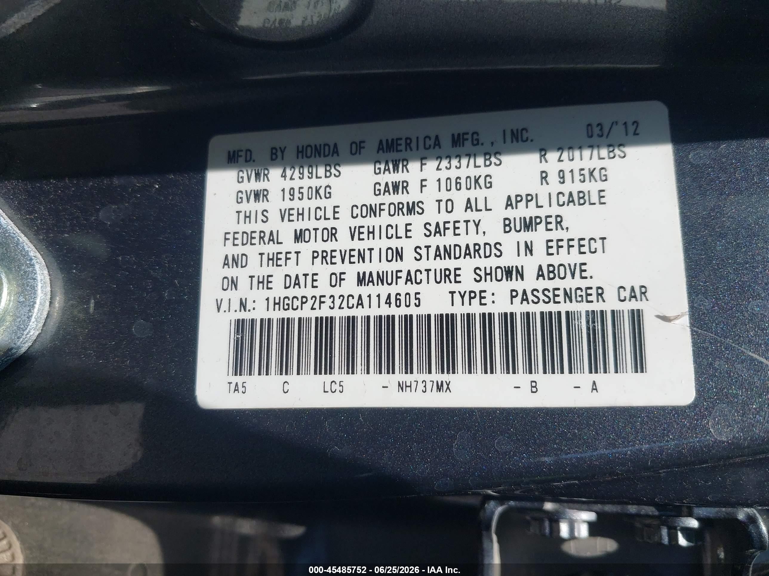 2012 Honda Accord 2.4 Lx Gray vin: 1HGCP2F32CA114605