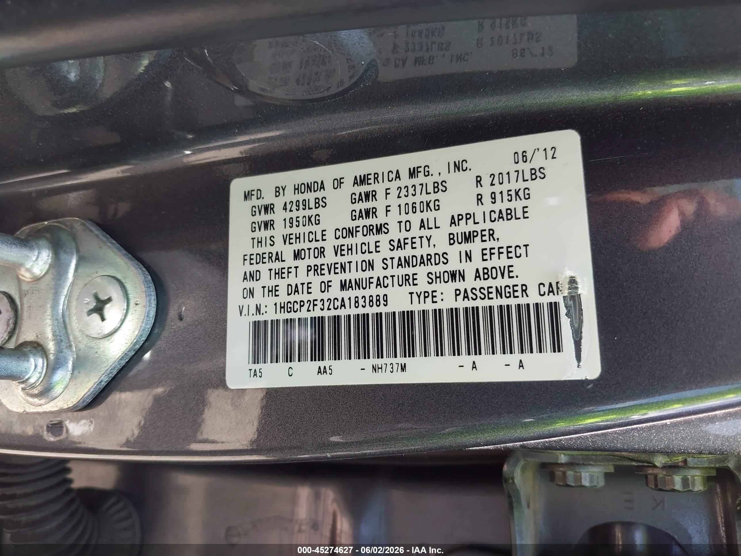 2012 Honda Accord 2.4 Lx Gray vin: 1HGCP2F32CA183889