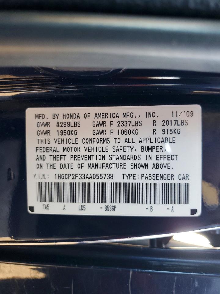 2010 Honda Accord Lx Blue vin: 1HGCP2F33AA055738