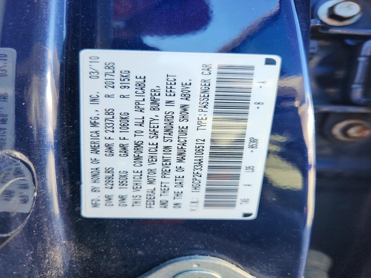 2010 Honda Accord Lx Blue vin: 1HGCP2F33AA106512