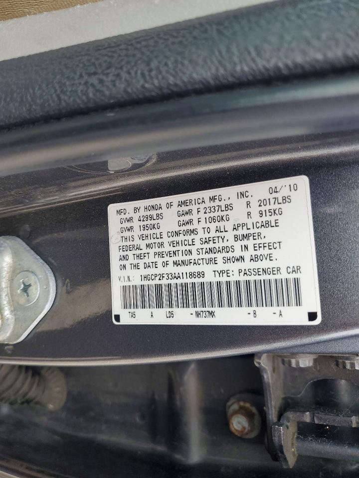 2010 Honda Accord Lx Gray vin: 1HGCP2F33AA118689