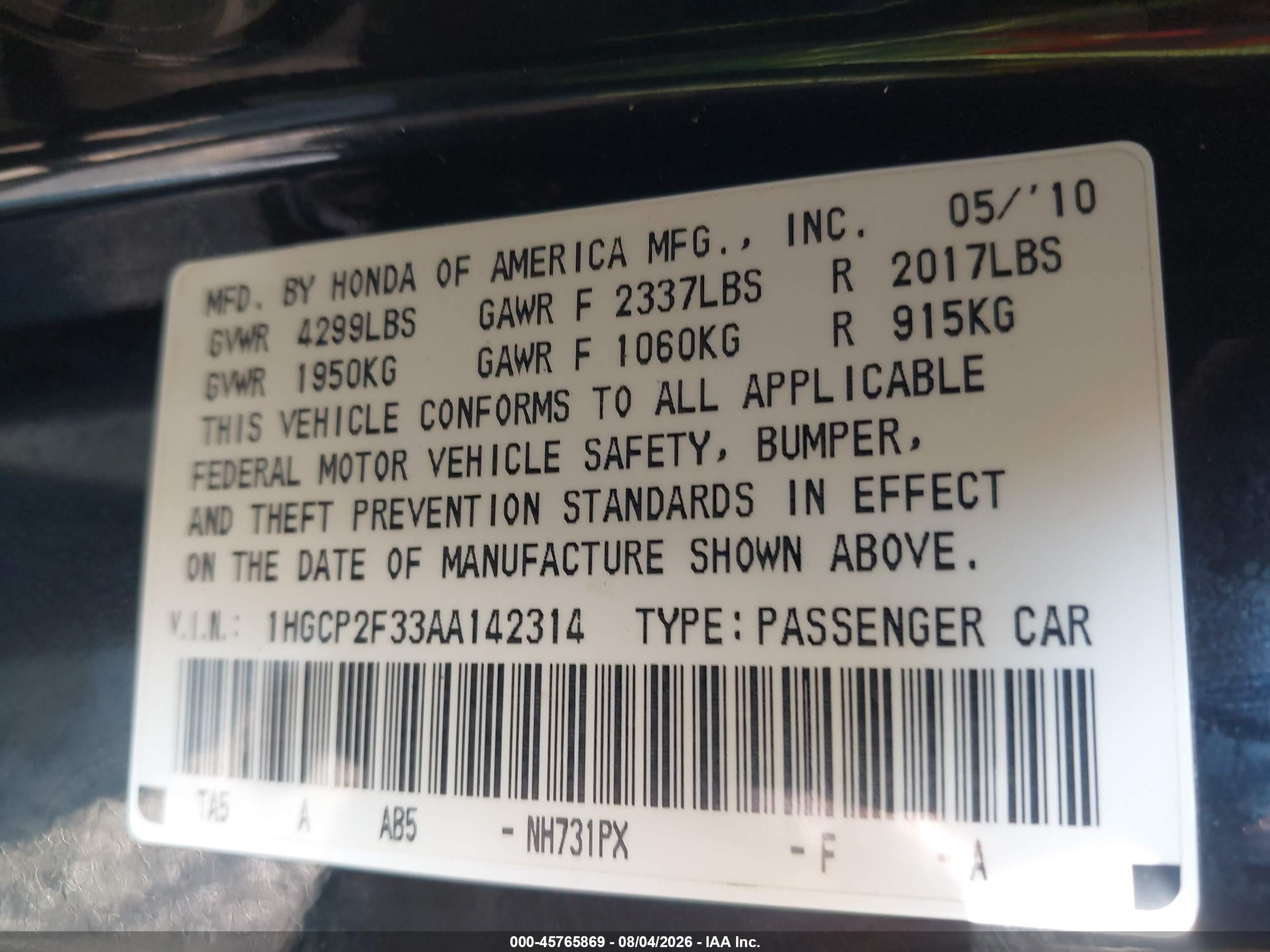 2010 Honda Accord 2.4 Lx Black vin: 1HGCP2F33AA142314