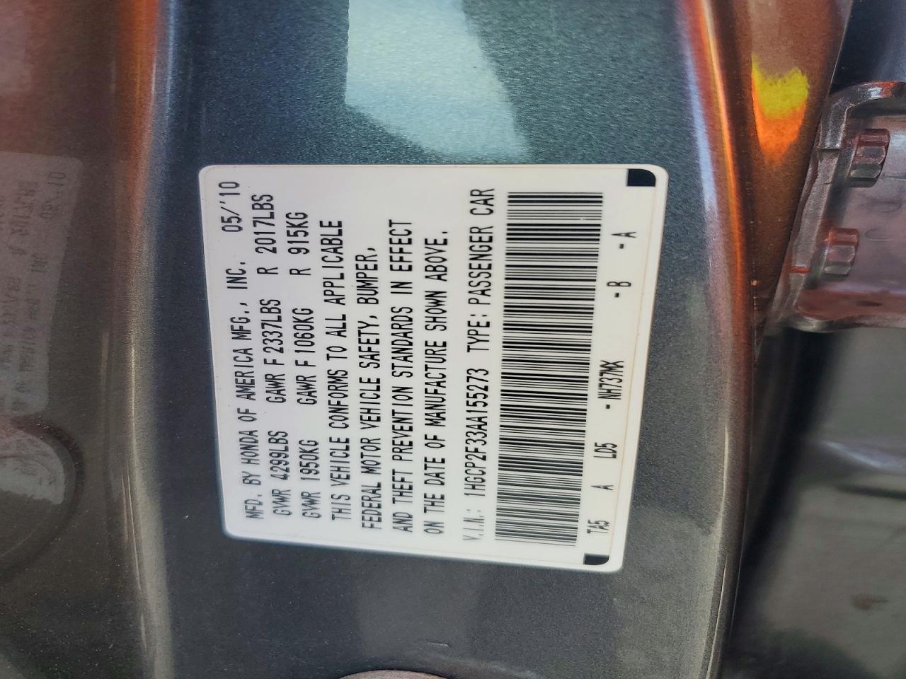 2010 Honda Accord Lx Gray vin: 1HGCP2F33AA155273