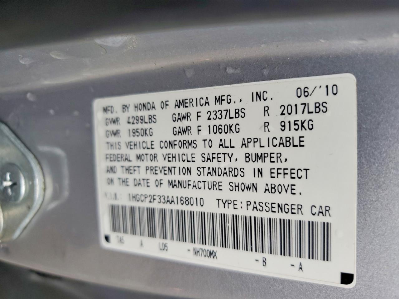 2010 Honda Accord Lx Silver vin: 1HGCP2F33AA168010