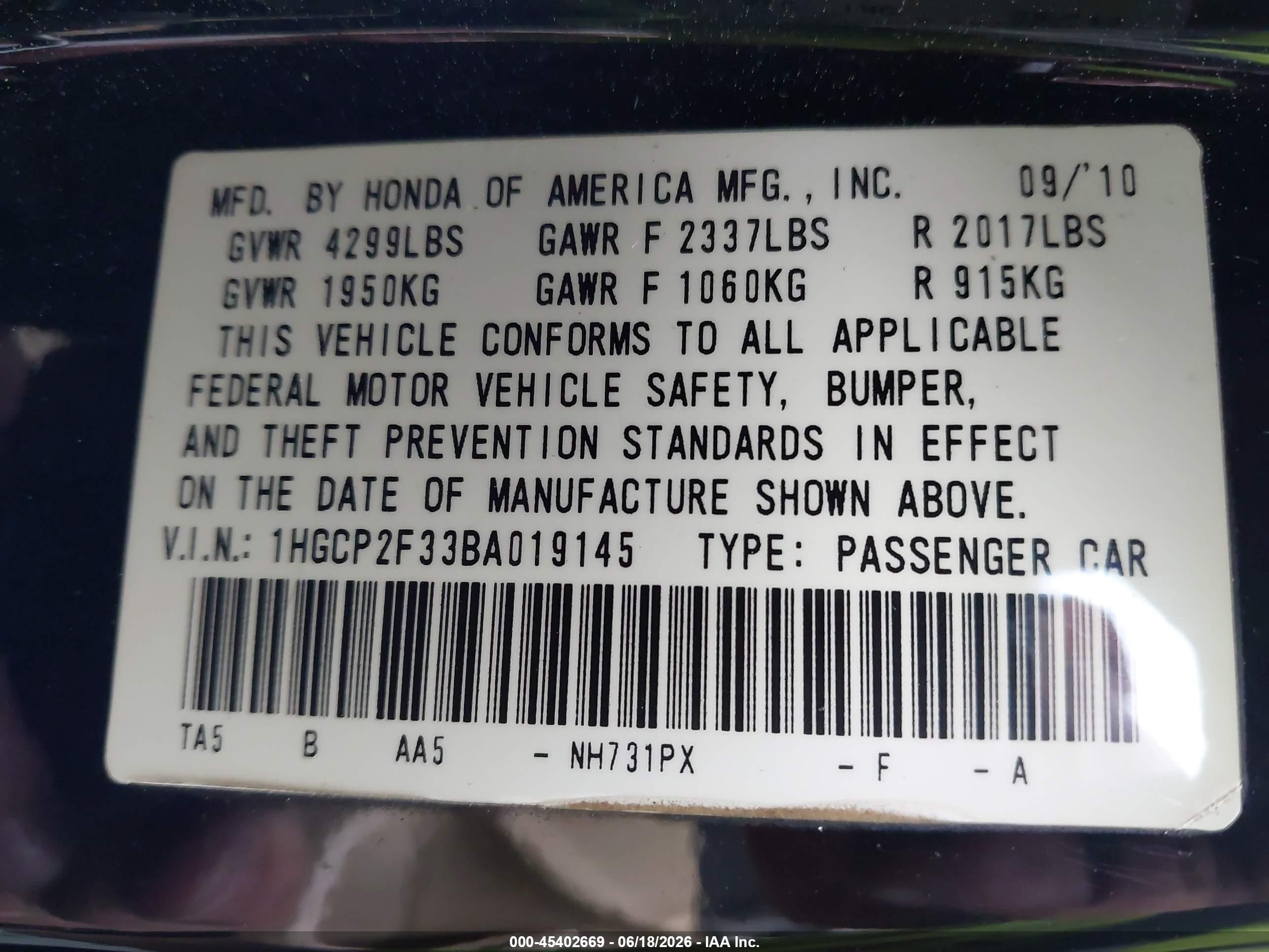 2011 Honda Accord 2.4 Lx Black vin: 1HGCP2F33BA019145