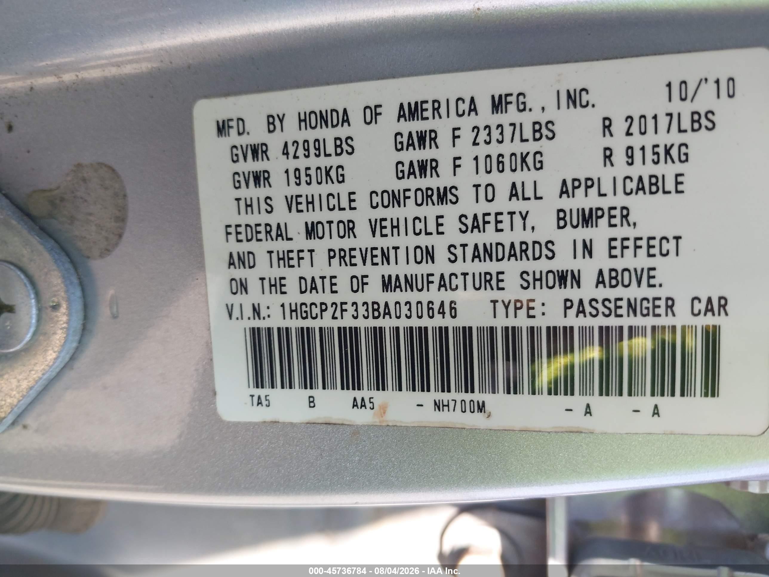 2011 Honda Accord 2.4 Lx Silver vin: 1HGCP2F33BA030646