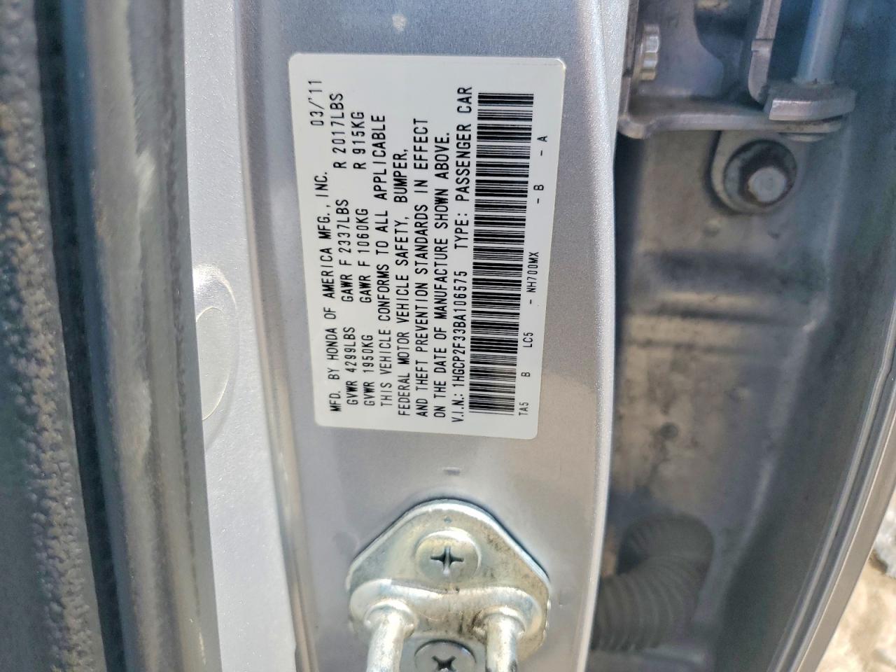 2011 Honda Accord Lx Silver vin: 1HGCP2F33BA106575