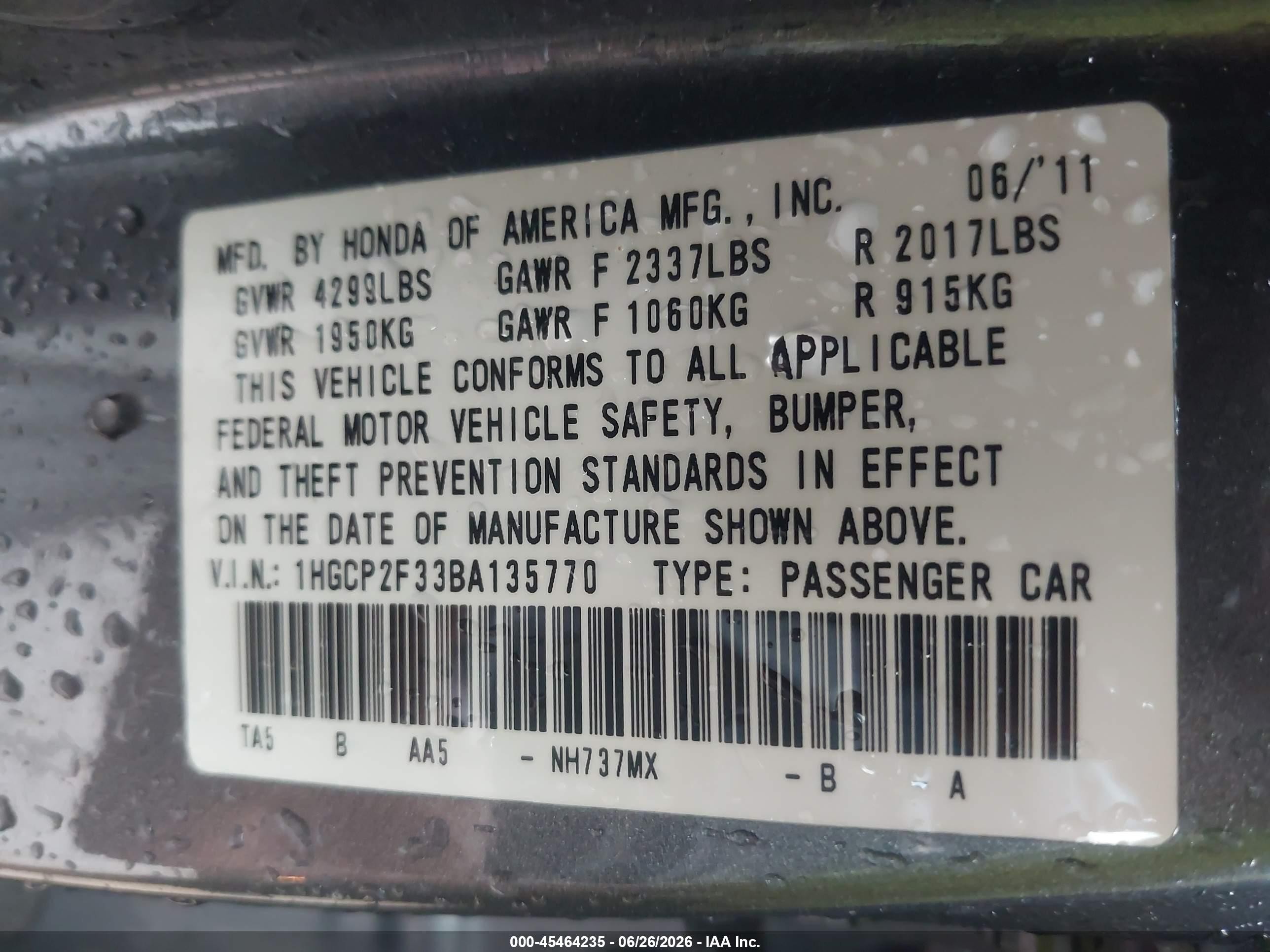 2011 Honda Accord 2.4 Lx Gray vin: 1HGCP2F33BA135770