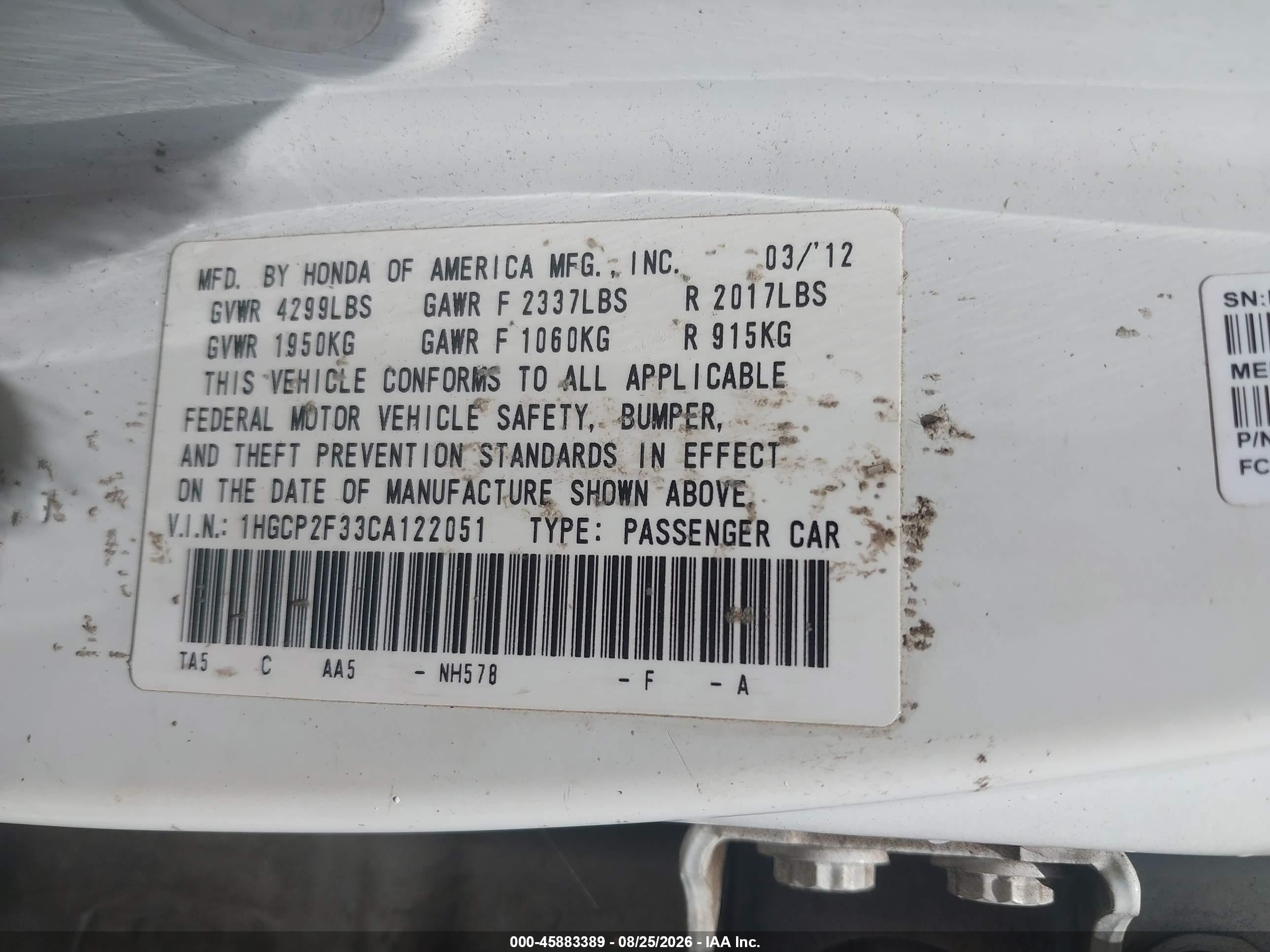 2012 Honda Accord Sdn Lx Black vin: 1HGCP2F33CA122051