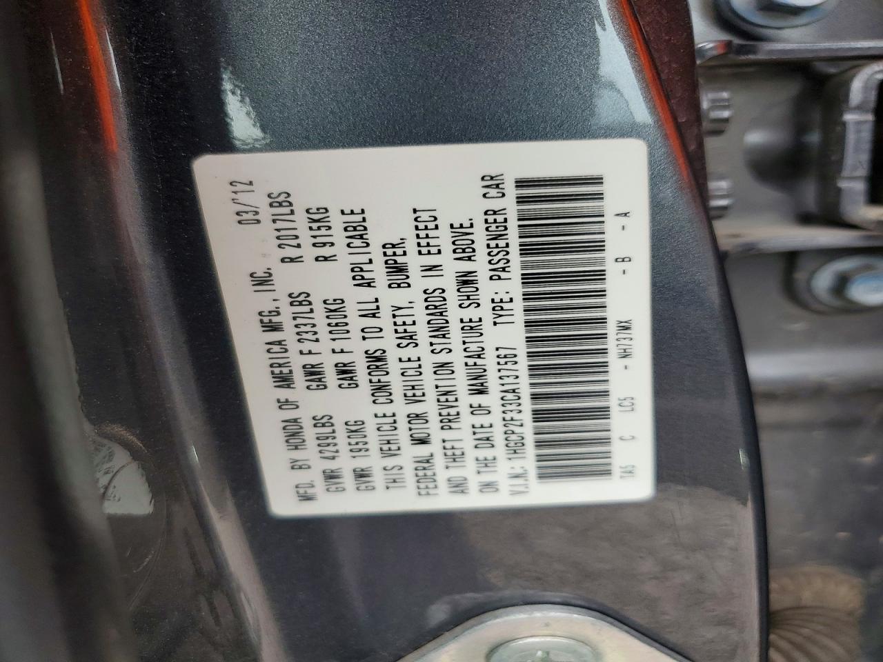 2012 Honda Accord Lx Gray vin: 1HGCP2F33CA137567