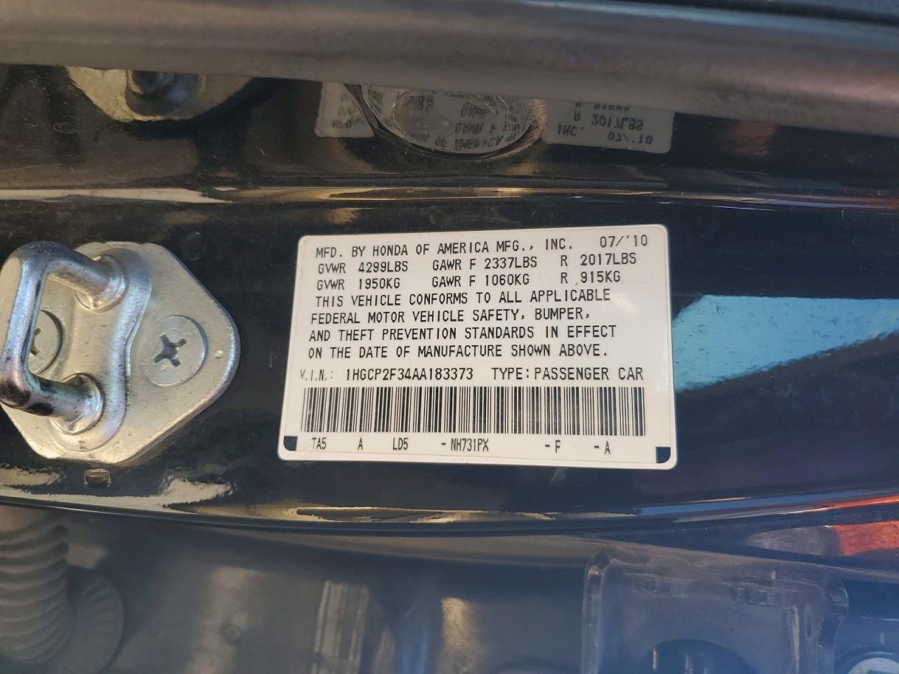 2010 Honda Accord Black vin: 1HGCP2F34AA183373