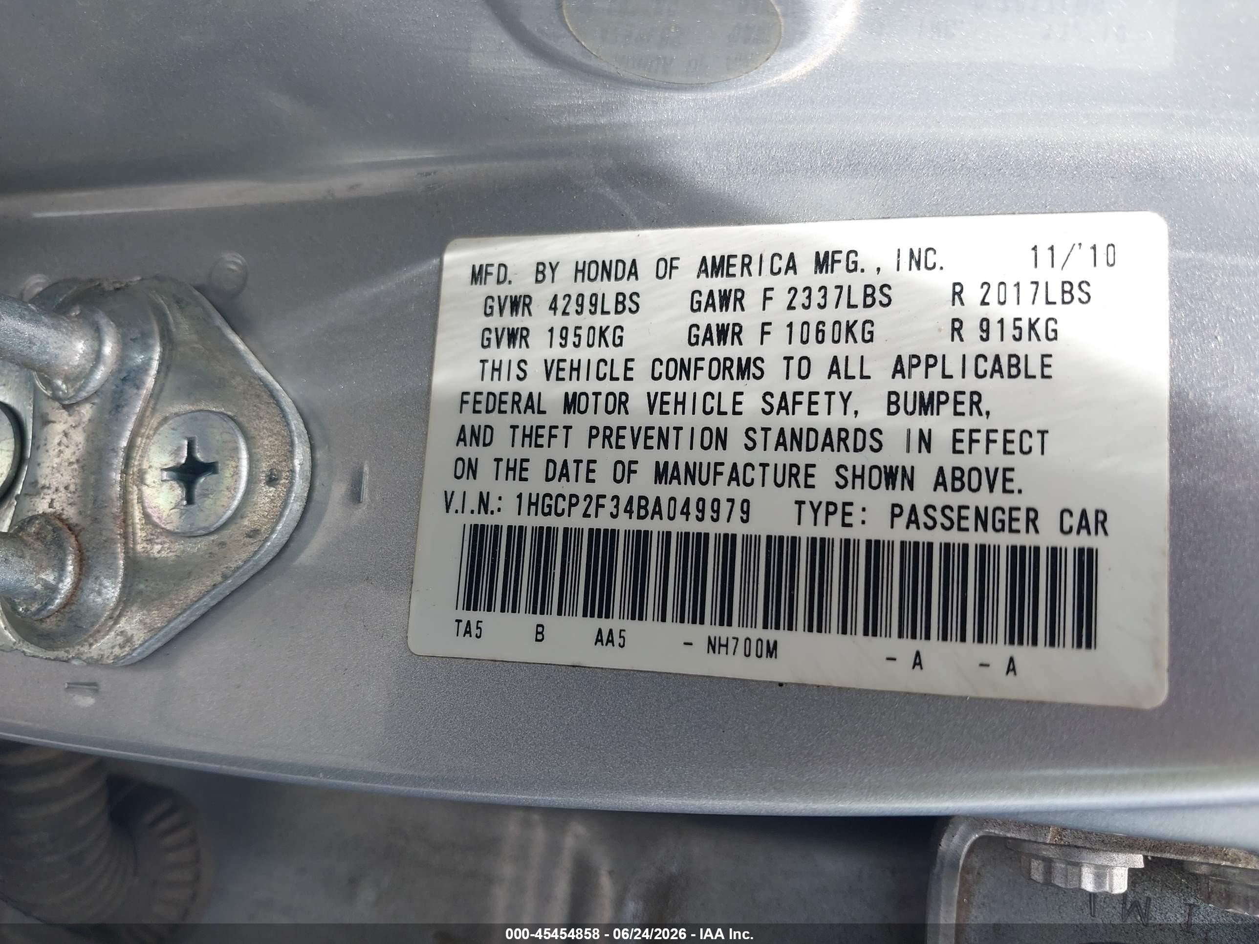 2011 Honda Accord 2.4 Lx Серебряный vin: 1HGCP2F34BA049979