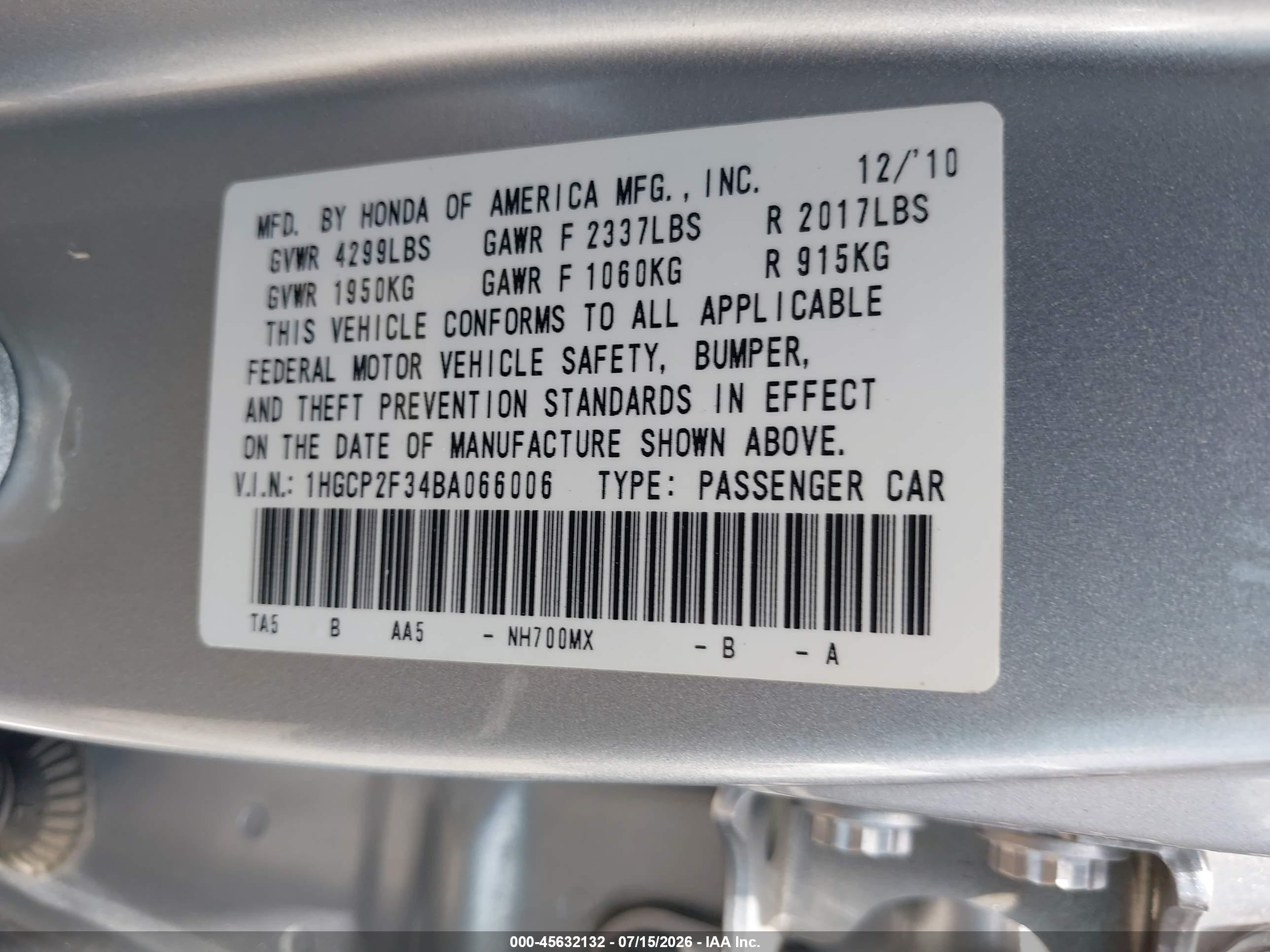 2011 Honda Accord 2.4 Lx Silver vin: 1HGCP2F34BA066006