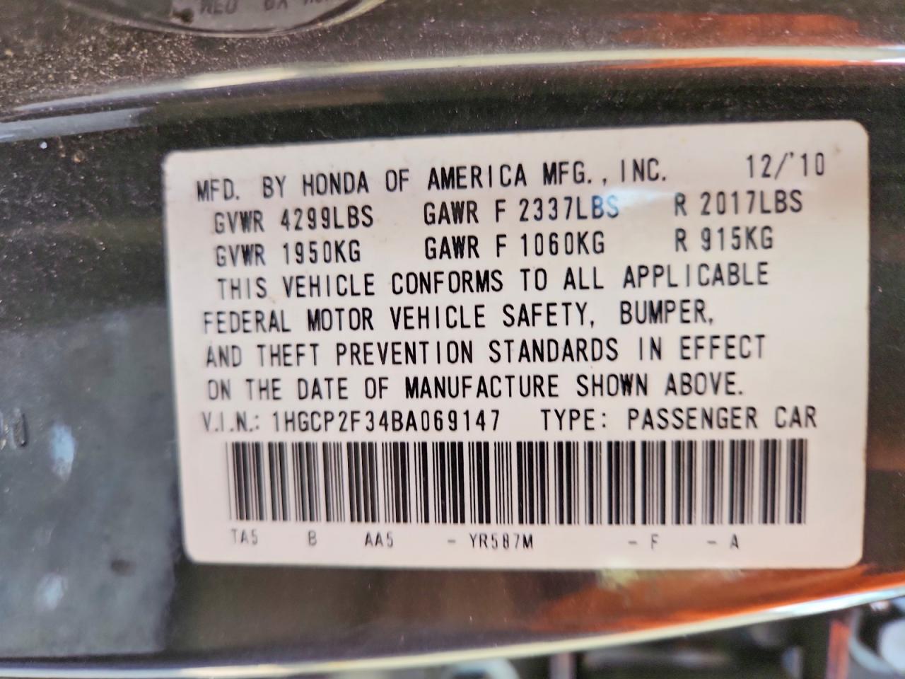 2011 Honda Accord Lx Black vin: 1HGCP2F34BA069147