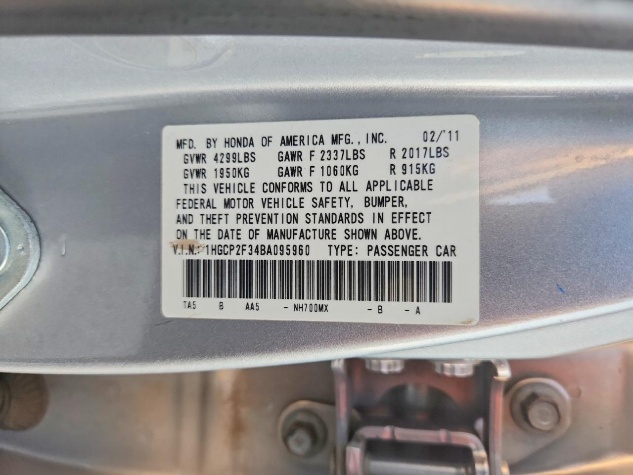 2011 Honda Accord Lx Silver vin: 1HGCP2F34BA095960