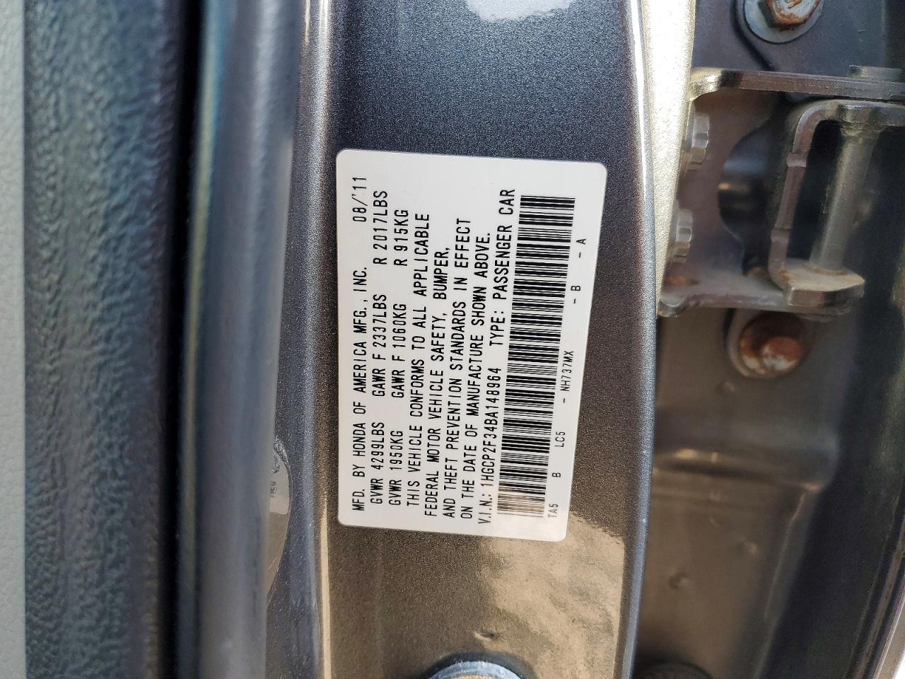 2011 Honda Accord Lx Gray vin: 1HGCP2F34BA148964