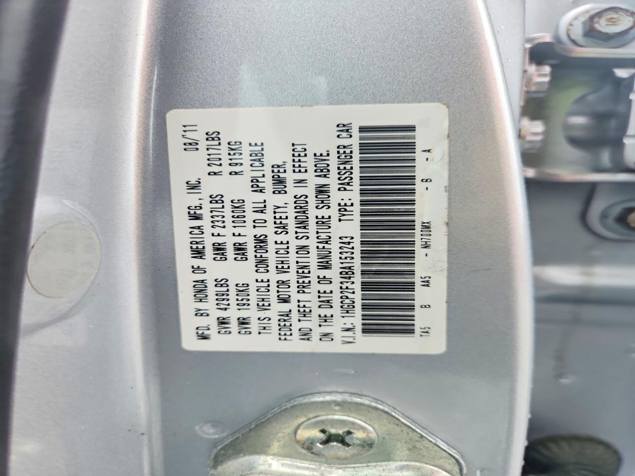 2011 Honda Accord Lx Silver vin: 1HGCP2F34BA153243