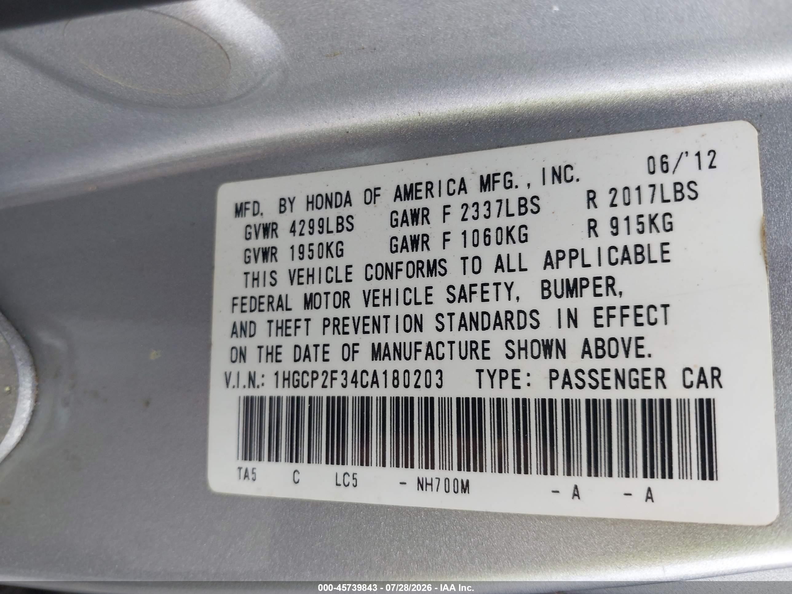 2012 Honda Accord 2.4 Lx Silver vin: 1HGCP2F34CA180203