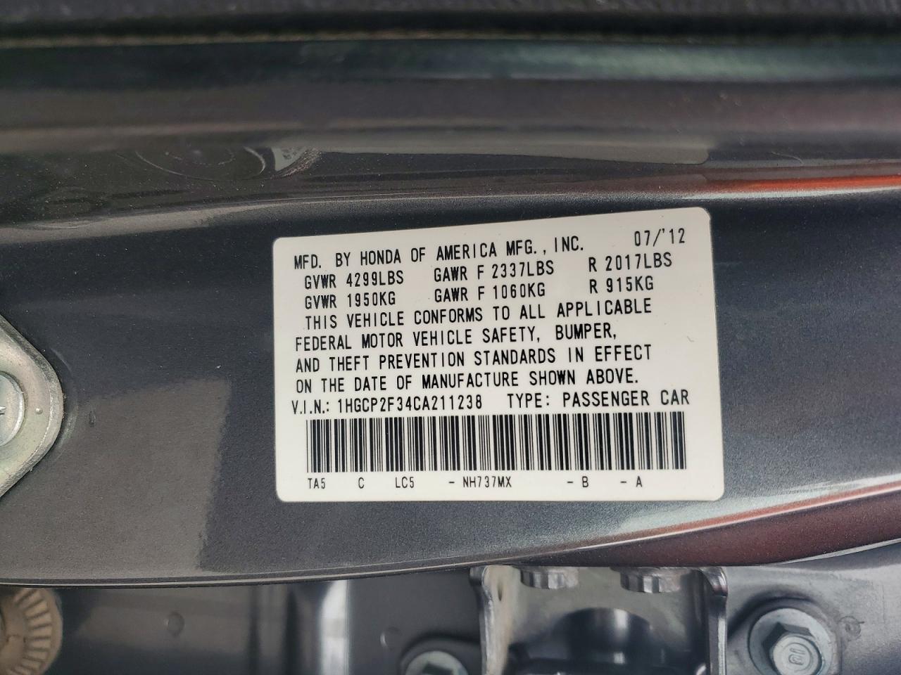 2012 Honda Accord Lx Gray vin: 1HGCP2F34CA211238