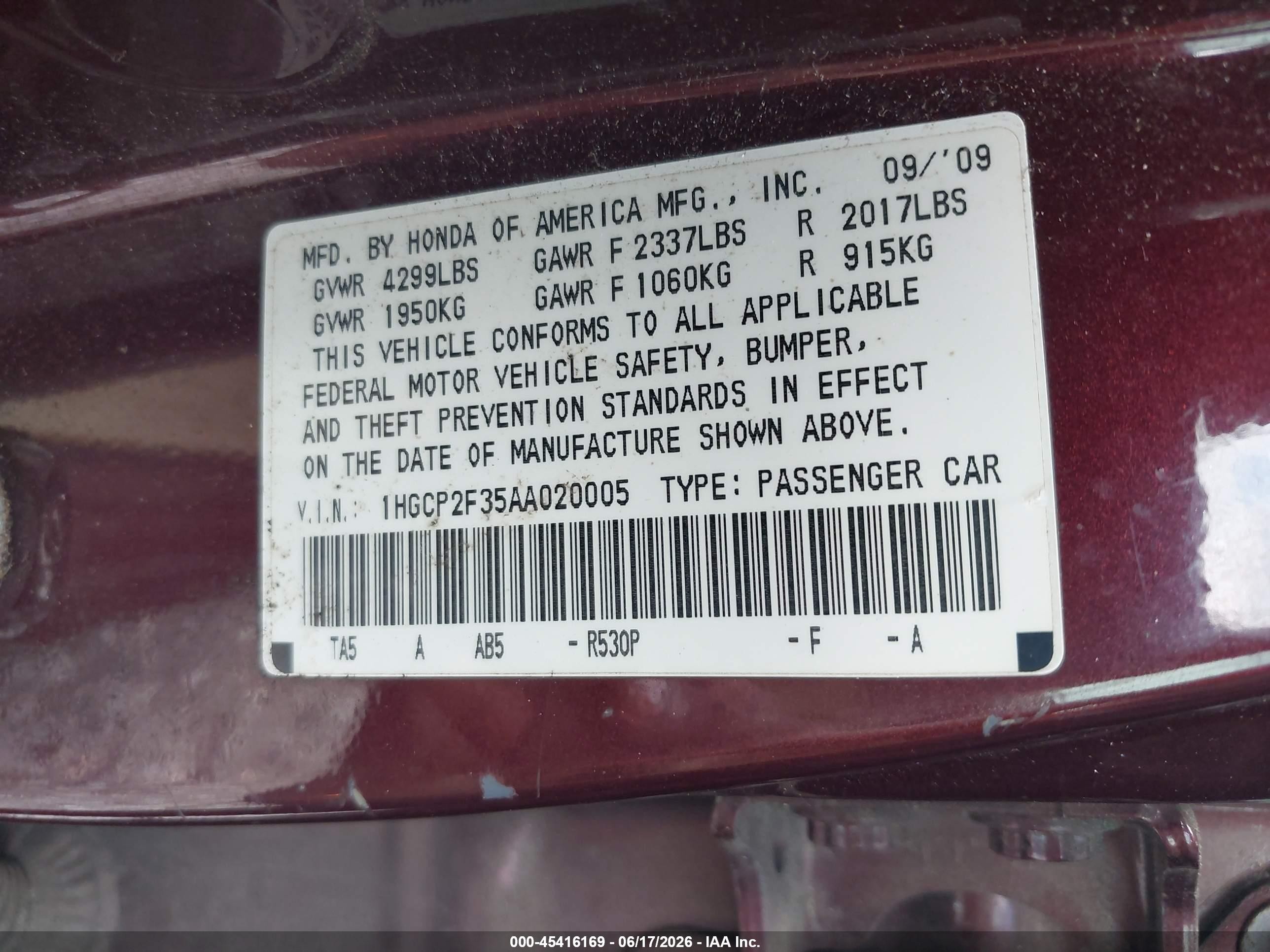 2010 Honda Accord 2.4 Lx Maroon vin: 1HGCP2F35AA020005