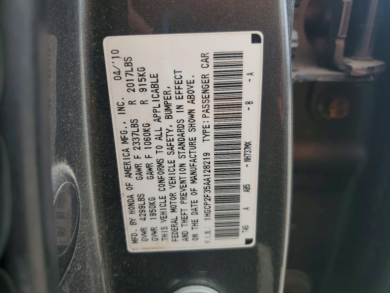 2010 Honda Accord Lx Gray vin: 1HGCP2F35AA128219