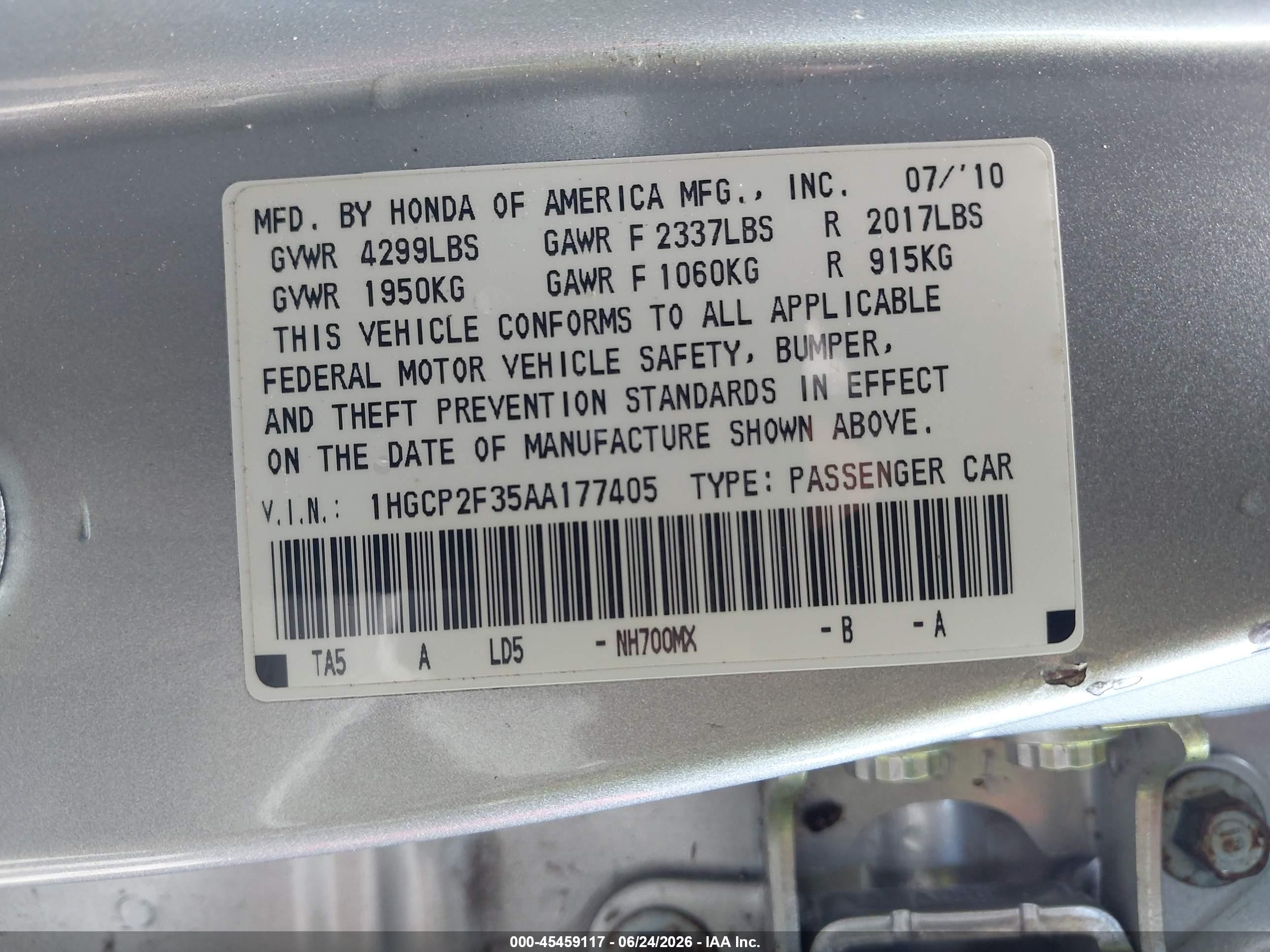 2010 Honda Accord 2.4 Lx Silver vin: 1HGCP2F35AA177405
