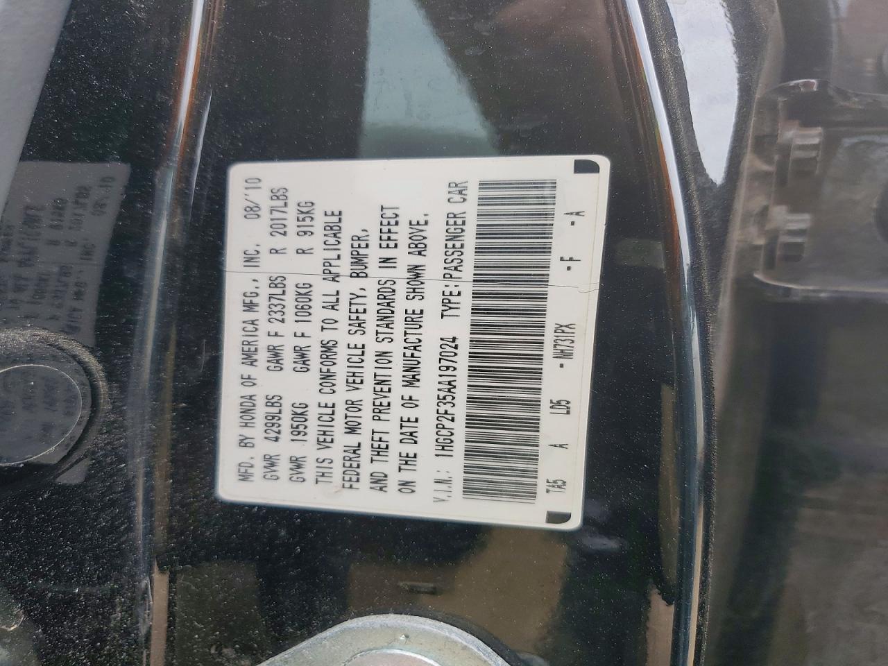 2010 Honda Accord Lx Черный vin: 1HGCP2F35AA197024