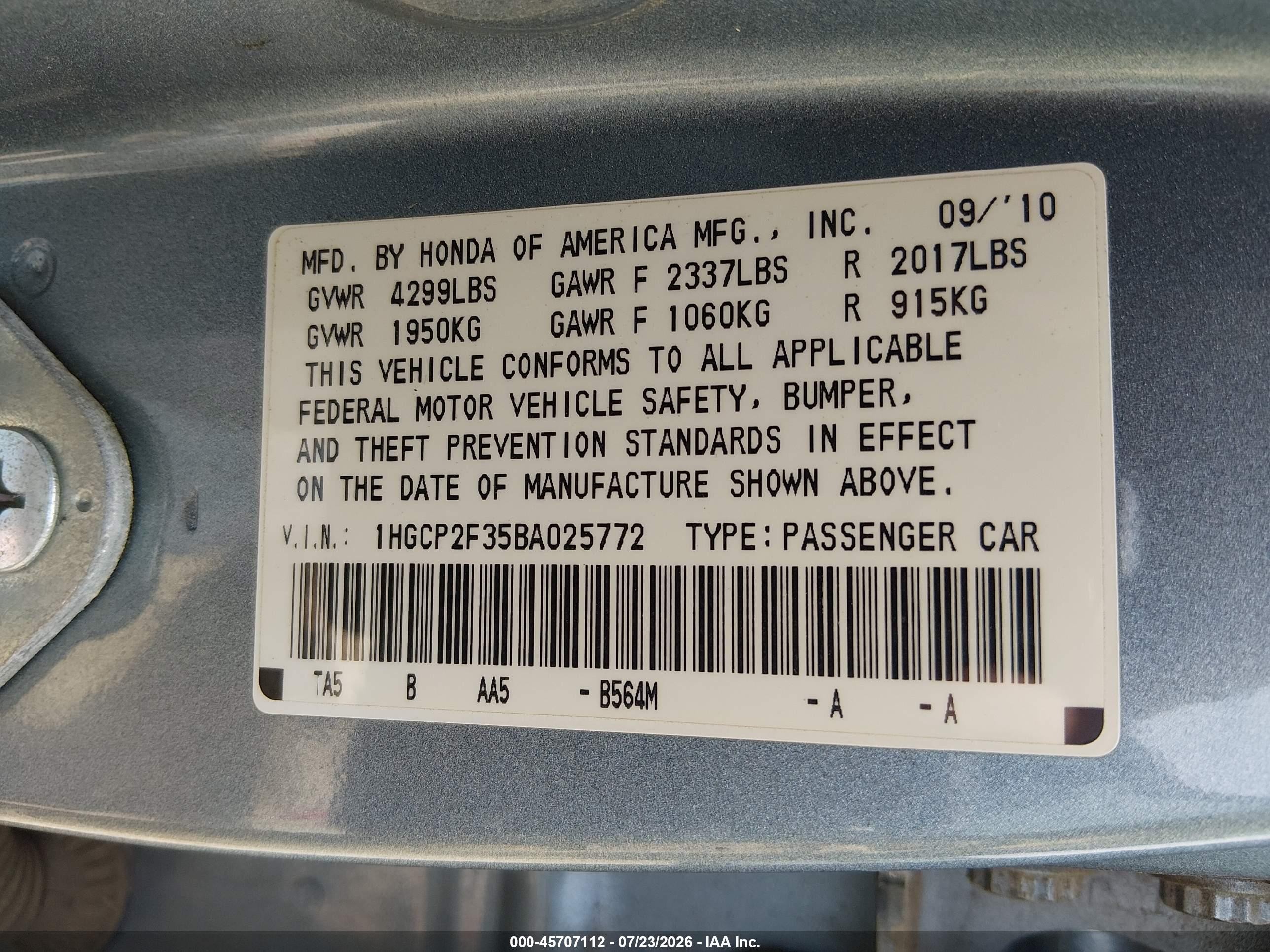 2011 Honda Accord 2.4 Lx Light Blue vin: 1HGCP2F35BA025772