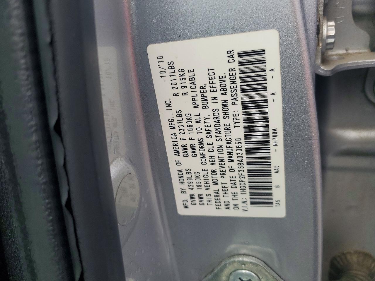 2011 Honda Accord Lx Silver vin: 1HGCP2F35BA030650