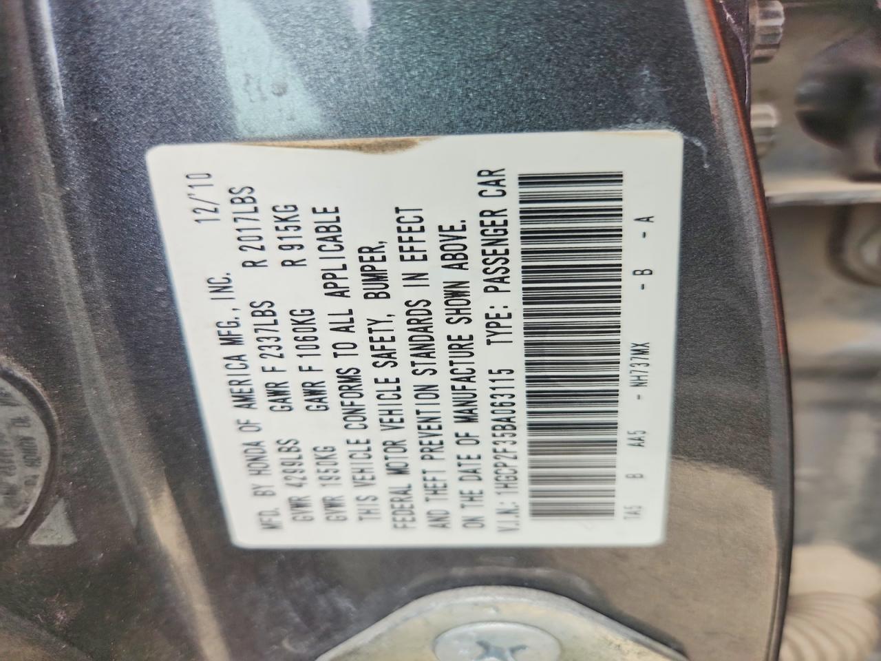2011 Honda Accord Lx Gray vin: 1HGCP2F35BA063115