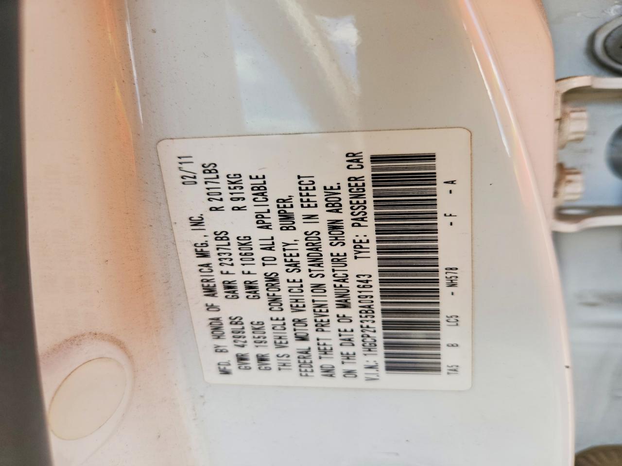 2011 Honda Accord Lx White vin: 1HGCP2F35BA091643