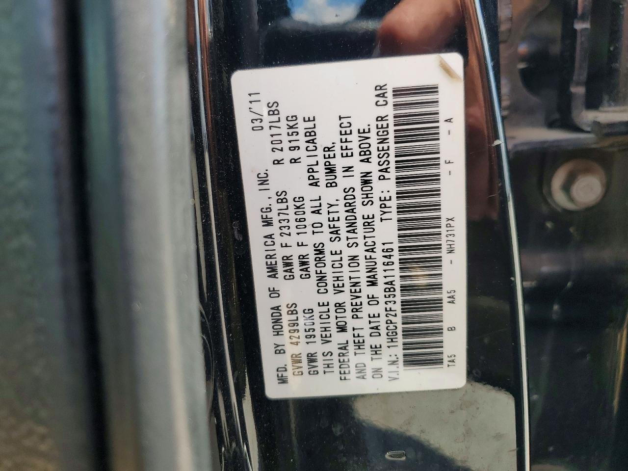 2011 Honda Accord Lx Black vin: 1HGCP2F35BA116461
