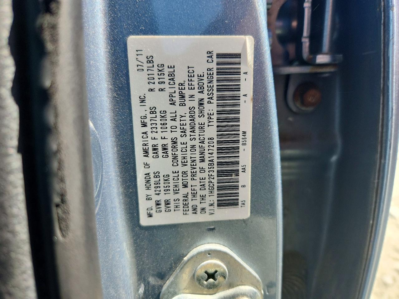 2011 Honda Accord Lx Blue vin: 1HGCP2F35BA147208