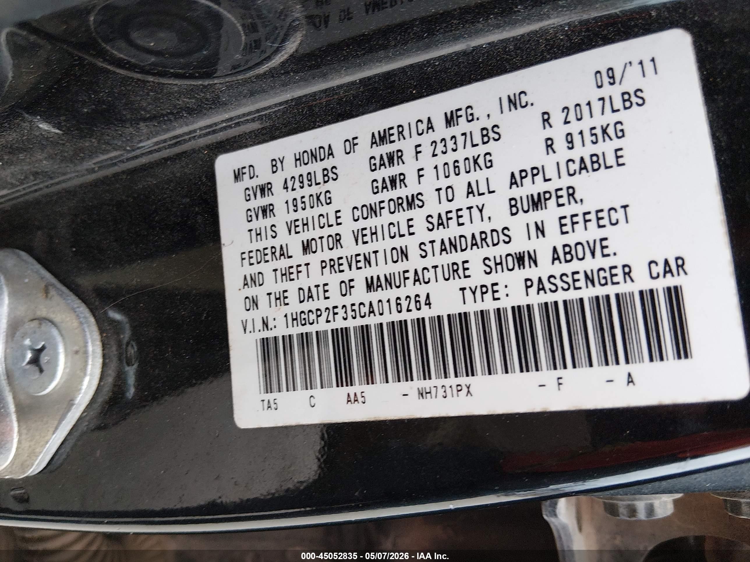 2012 Honda Accord 2.4 Lx Black vin: 1HGCP2F35CA016264