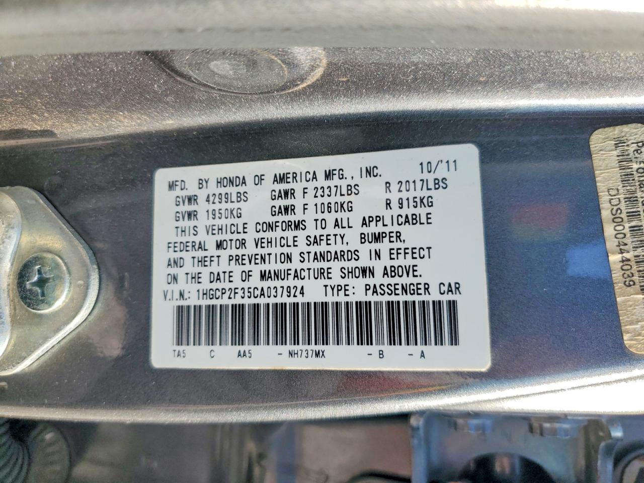 2012 Honda Accord Lx Gray vin: 1HGCP2F35CA037924
