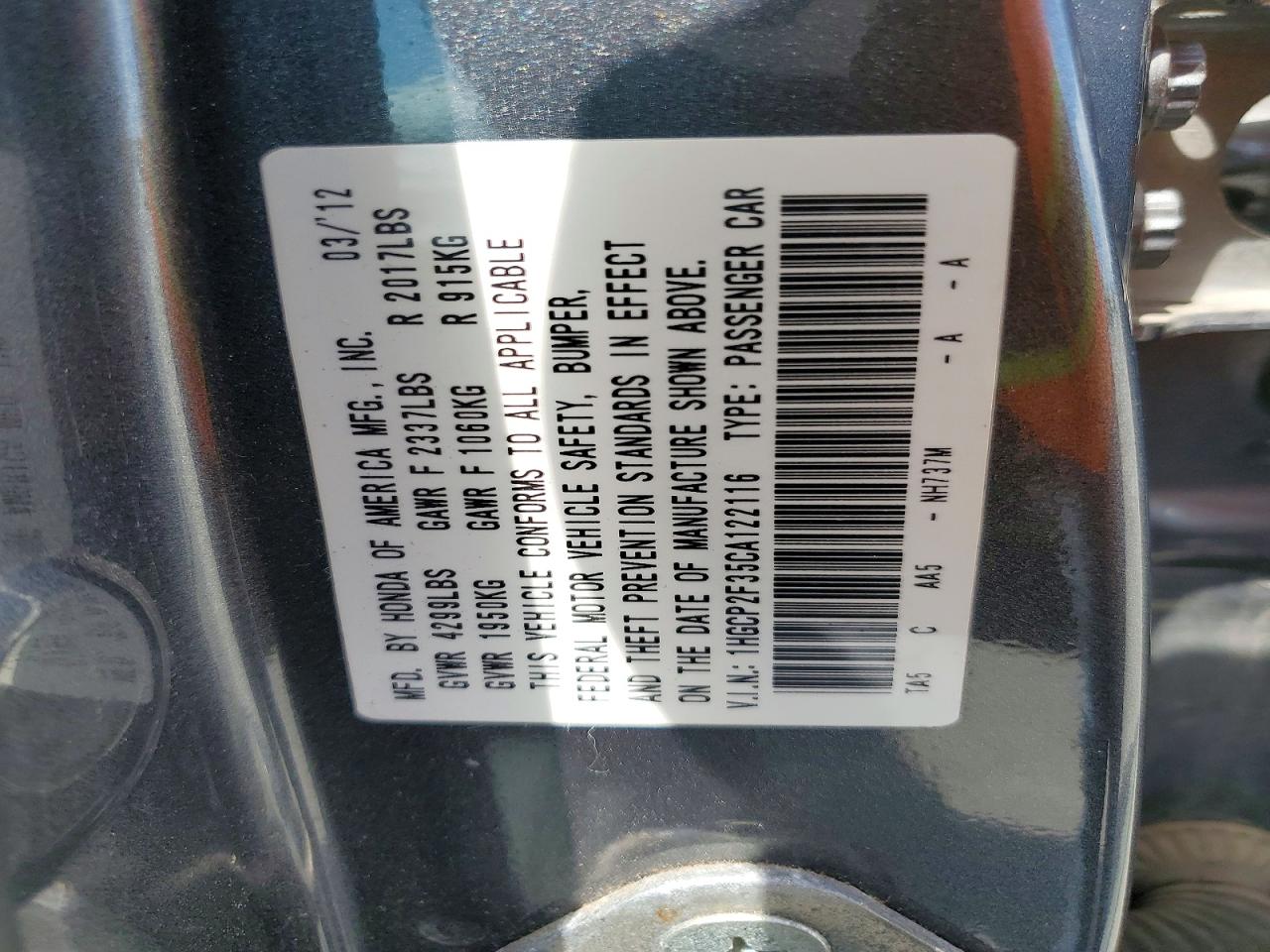 2012 Honda Accord Lx Gray vin: 1HGCP2F35CA122116