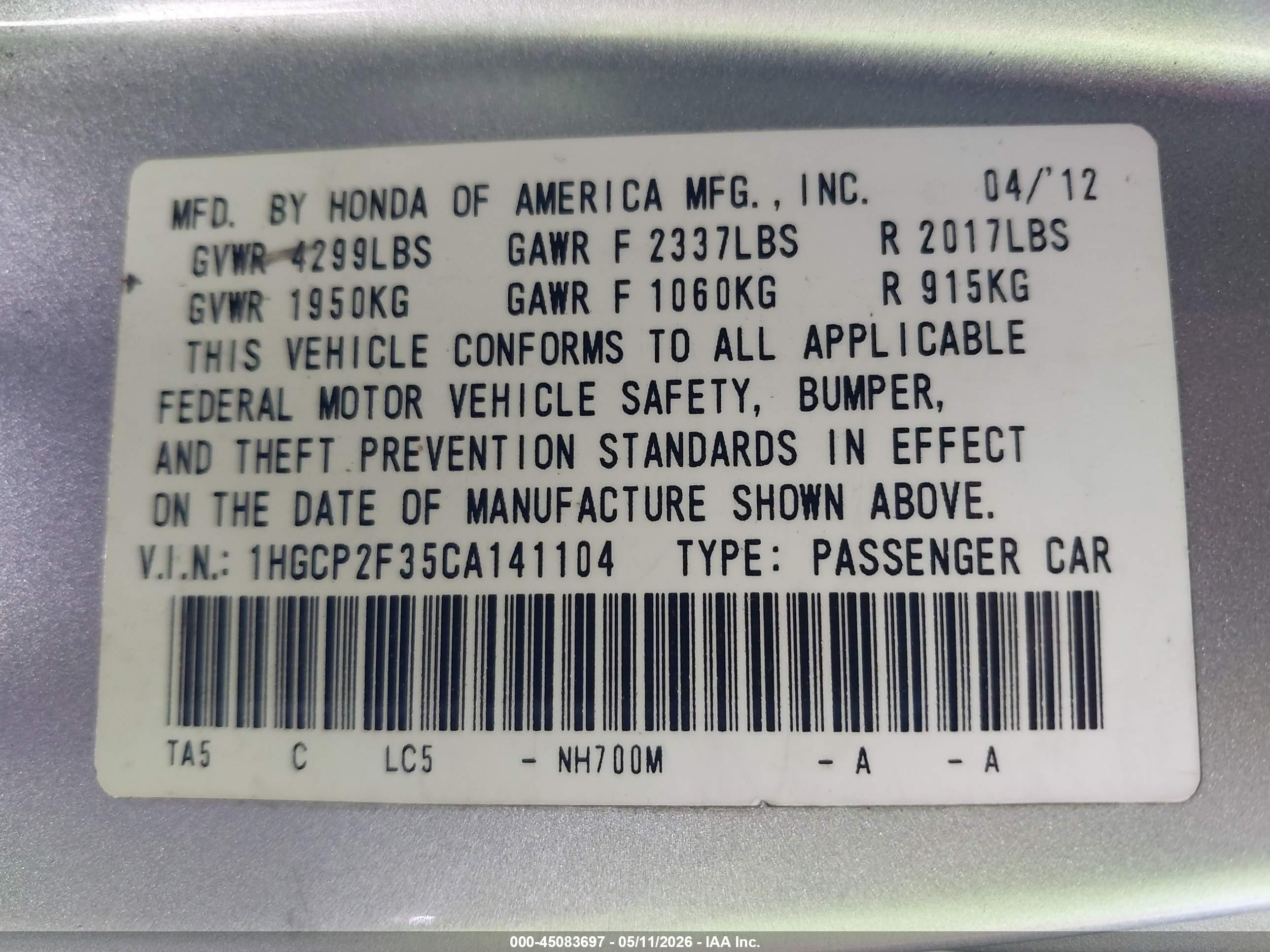 2012 Honda Accord 2.4 Lx Silver vin: 1HGCP2F35CA141104