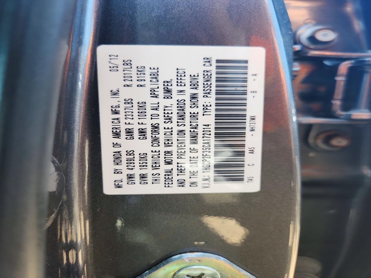 2012 Honda Accord Lx Gray vin: 1HGCP2F35CA172014