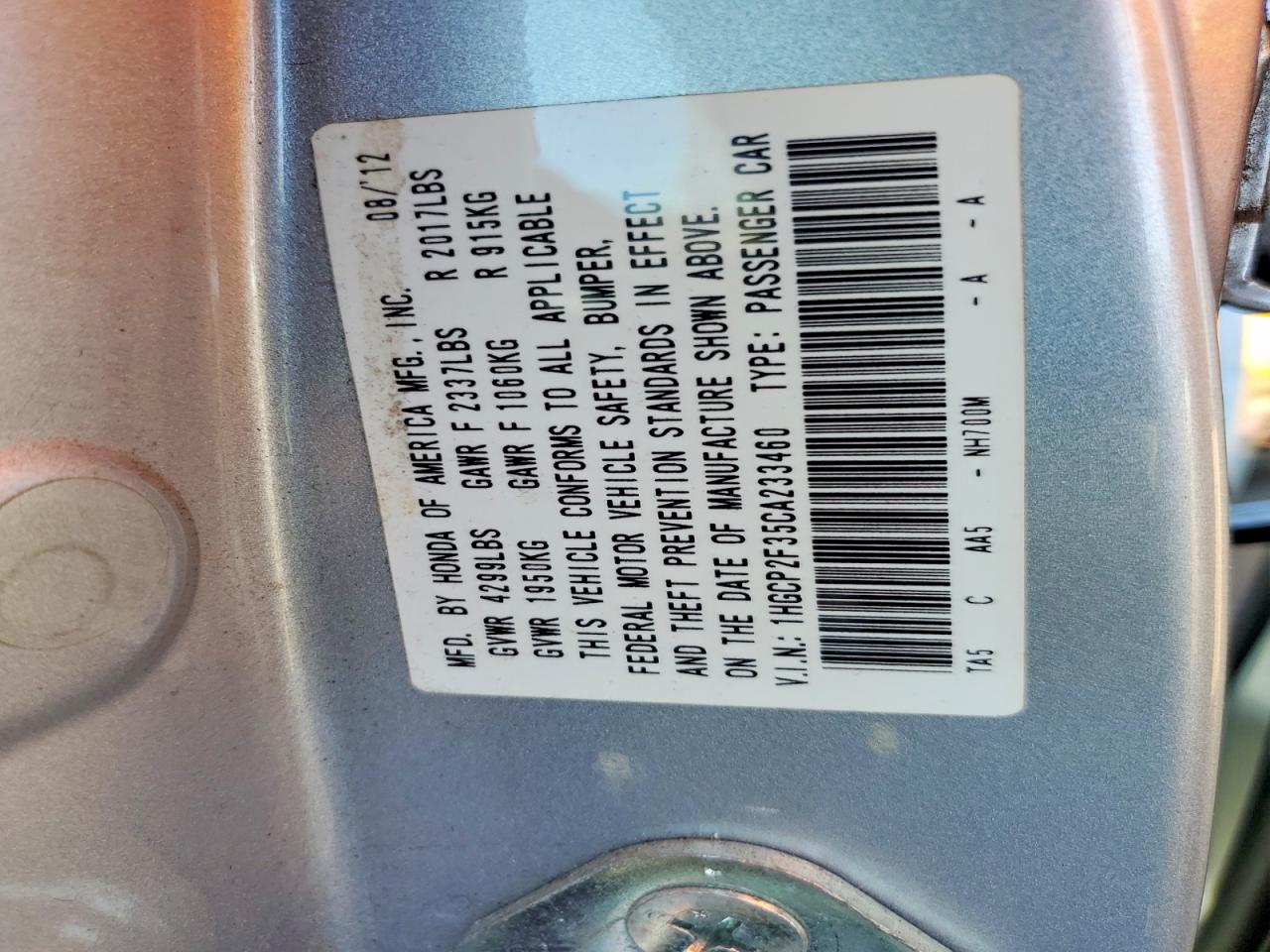 2012 Honda Accord Lx Silver vin: 1HGCP2F35CA233460